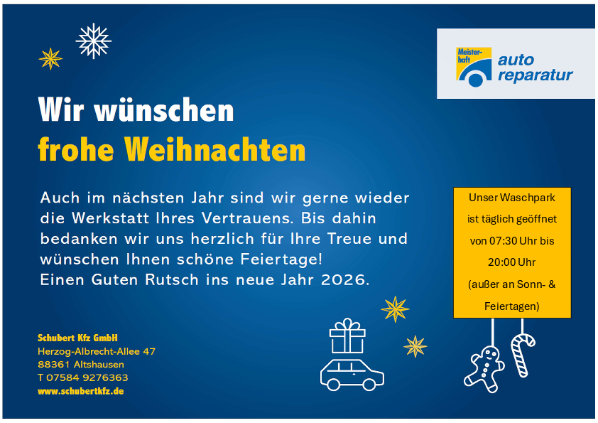 Weihnachtsurlaub bei Schubert Kfz Bild Weihnachtsurlaub bei Schubert Kfz